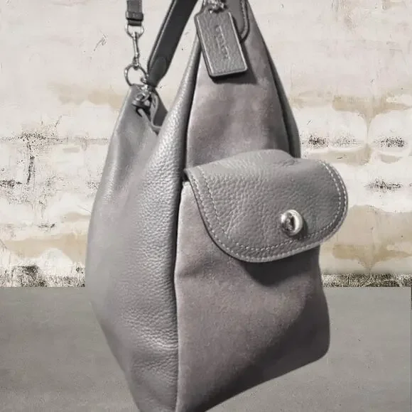 Coach C1522 Pennie Hobo Heather Gray Suede & Leather Convertible Shoulder Bag - Picture 5 of 9